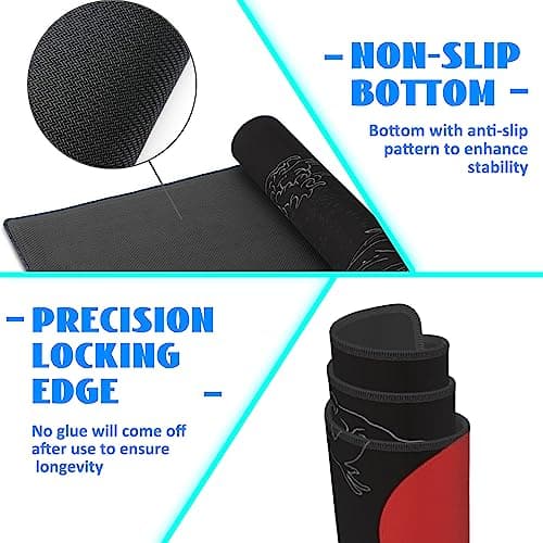 Desk Mat, Black Japanese Style Wave and Red Sun Extended Gaming Mouse Pad Large, 31.5"x11.8" Big Mouse Pad with Non-Slip Base and Stitched Edge, Long Computer Keyboard Mouse Mat for Home Office Work 6