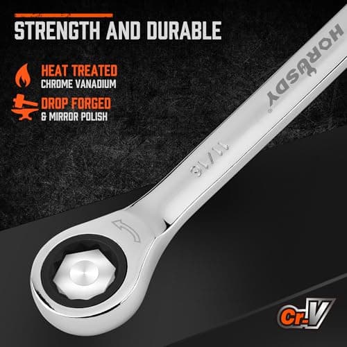 HORUSDY 24-Piece Ratcheting Wrench Set | Metric and SAE | Ratchet Combination Wrenches Set with Organizer | 72-Tooth | Chrome Vanadium Steel | 6-18 mm & 1/4” to 3/4“ (24-Piece) 9