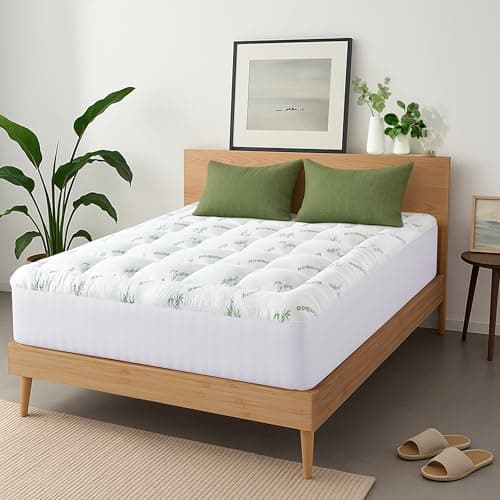 Ultra Soft King Size Mattress Topper - Viscose Made from Bamboo Pillow Top Mattress Pad for Back Pain Relief - Naturally Cooling for Hot Sleepers, Green 8