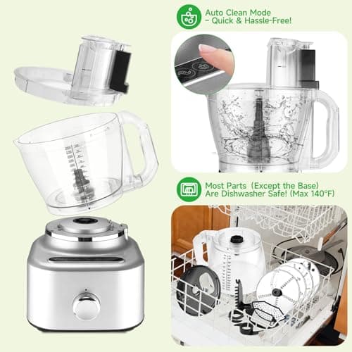 Homtone 16 Cup Food Processor, Large 11-in-1 Heavy Duty Food Processors and Blender Combo- 5 Preset Modes for Chopping,Shredding, Slicing, Kneading, Blending, Stepless Speed Control, 650W, Silver 5