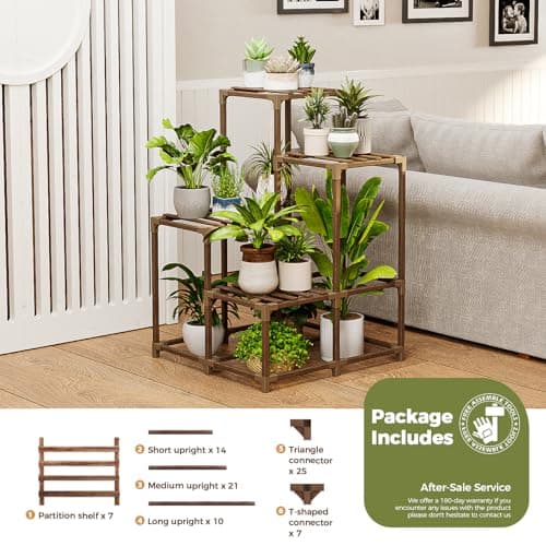 Bamworld Plant Stand Indoor Outdoor Corner Shelf Plant Holder 4-Pot Flower Stand Wood Plant Rack Indoor Multiple Plants Patio Balcony Garden Livingroom 5