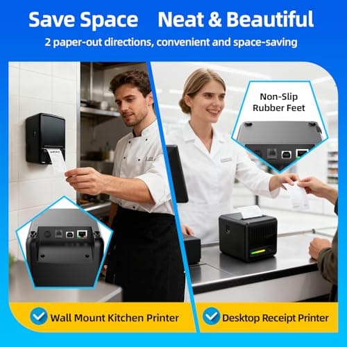 YIRIGUI POS Receipt Printer, 80mm Thermal Printer with Auto Cutter, Large-Capacity Paper Bin, Wall-Mountable, High-Speed Printing, Compatible with Cash Drawer, Fits Catering/Retail/Logistics 6
