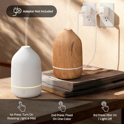Essential Oil Diffuser, 100ml Aromatherapy Diffuser, Mini Ultrasonic Diffuser for Essential Oil, Home, Office, Cool Mist Humidifier with 7 Led Light, Auto Shut-Off, Wood Grain 6