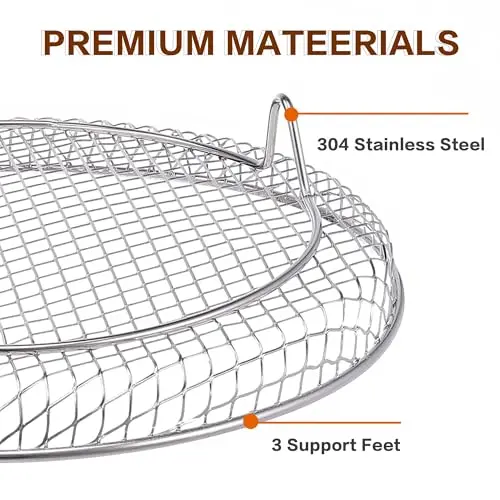 LUIOUS 7.8" Air Fryer Accessories, 3 Stackable Racks for Instant Vortex, Nuwave Air Fryer, Ninja Foodi Grill, Multi-Layer 304 Stainless Steel Grill Rack, Fits 5.8 QT Air Fryer Oven 8