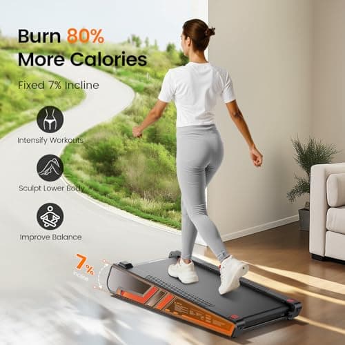 Repower Small Walking Pad for Home and Office, Portable Under Desk Treadmill with Fixed 7% Incline and Adjustable 2% Incline, 300LBS Capacity—Orange 8
