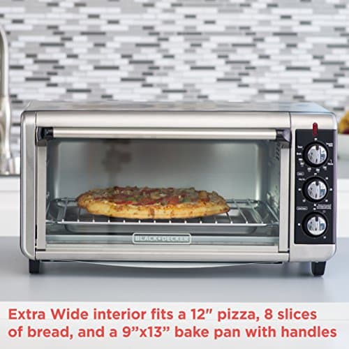BLACK+DECKER TO3250XSBD 8-Slice Extra Wide Convection Countertop Toaster Oven, Includes Bake Pan, Broil Rack & Toasting Rack, Stainless Steel/Black 11