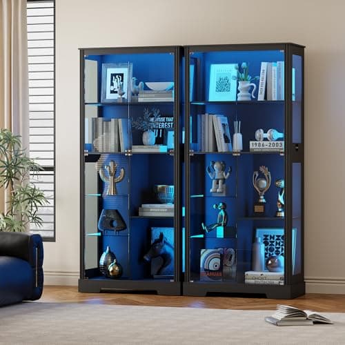 HNEBC 71'' Display Cabinet with 5-Tier and 3 Color Lights for Books Toys Liquor,Curio Cabinet with Human Body Bookcases for Bedroom, Living Room,Black 9