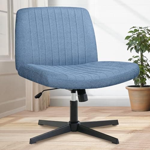 Orange Factory Criss Cross Chair No Wheel Wide Cross Legged Office Desk Vanity Chair Comfy Fabric Armless Adjustable Swivel for Home Computer Task (Blue)