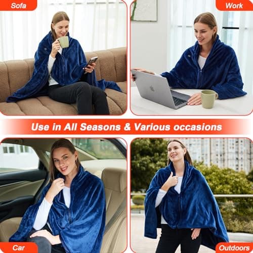Portable Cordless Heated Blanket for Stadium, Rechargeable USB Heated Throw Blanket for Outdoor, 3 Heat Settings Electric Heated Blanket for Office, Camping, 58”x 38” (Battery Pack Not Included) 5