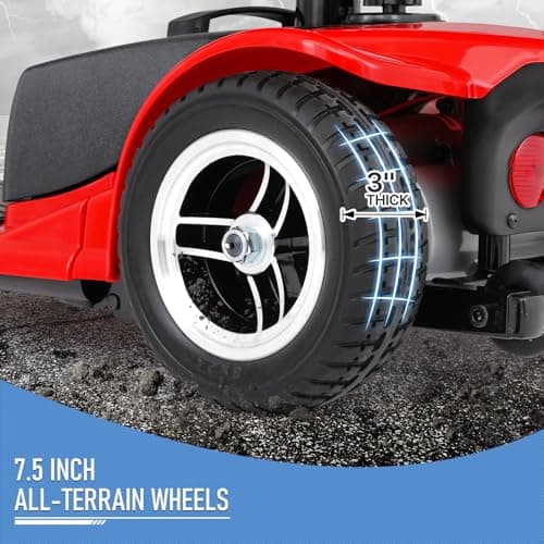 monicare 3-Wheel Folding Mobility Scooter for Adults 12-Mile Long Range Foldable Heavy-Duty Mobility Scooter for Seniors with Basket (Red) 7