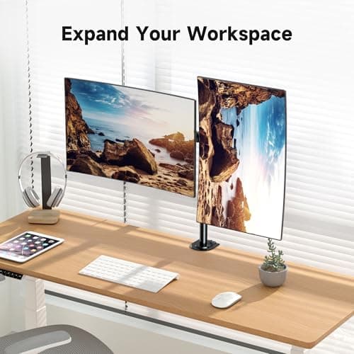 Pholiten Dual Monitor Stand, Heavy Duty Adjustable Monitor Arm Desk Mount for 2 Screens up to 32 Inches, Tilt, Swivel, Rotate, Supports Tilt, Swivel, Rotate, Supports 22 lbs per Monitor Arm 7