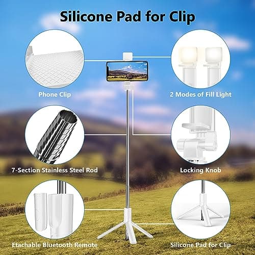 Selfie Stick Tripod, 40 in Retractable Tripod for iPhone with Wireless Remote Control & Light, Portable Phone tripods for Photograph, Live Streaming, Video Recording, Compatible with All Cellphones 7