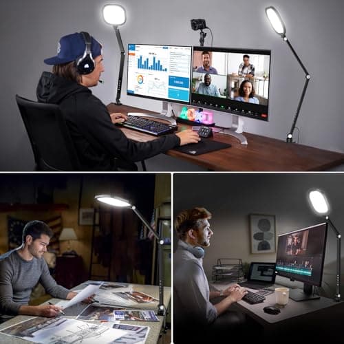 LitONES Video Conference Lighting for Computer, Dimmable Light for Video Recording, Meeting, Laptop & Webcam, 15W Ring Light for Desk with C- Clamp, Swing Arm, Remote, Memory & Timer CRI >95 5