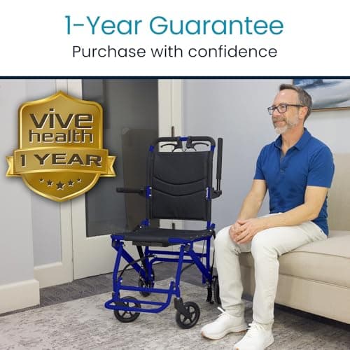 Vive Ultra-Lightweight Transport Wheelchair for Small Adults, Seniors - Foldable, Portable Transfer Wheel Chair for Easy Travel - Narrow, Light Weight, Folding, Collapsible (Blue) 9