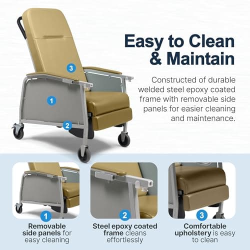 Lumex 3-Position Medical Recliner, Reclining Geri Chair with Wheels, Vintage Gold 6