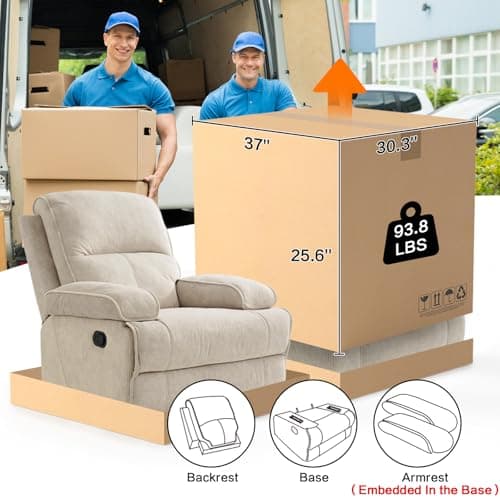 KeyEnergy Manual Rocker Recliner Chair for Adults, High Back Glider with Deep Seat, Upholstered Fabric Armchair for Living Room & Nursery, Beige 7