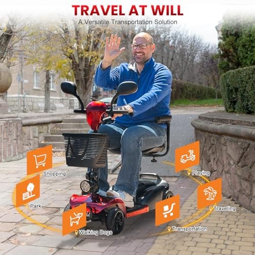 Puvirecn 4 Wheel Mobility Scooter - Foldable Mobility Scooters for Adults, Long Range 15 Miles, Max Load of 330lbs, All Terrain Mobility Scooter with Basket & Cup Holder 6