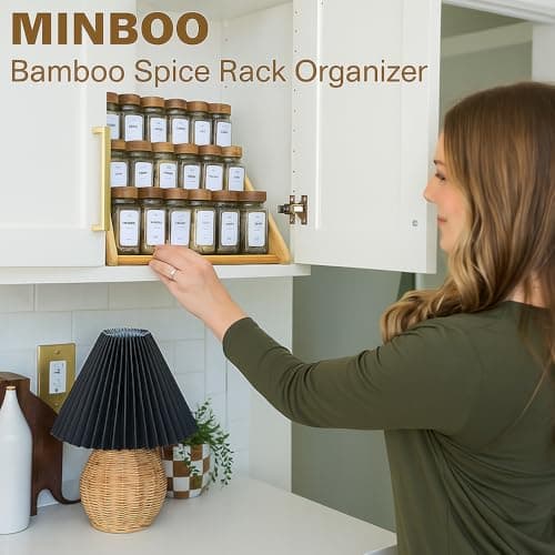 Bamboo Spice Rack Organizer - 3 Tier Foldable Wooden Spice Rack for Countertop, Cabinet & Drawer- Organic Bamboo-Extra Sturdy Wooden Spice Shelf, No Spice Jars Included 5