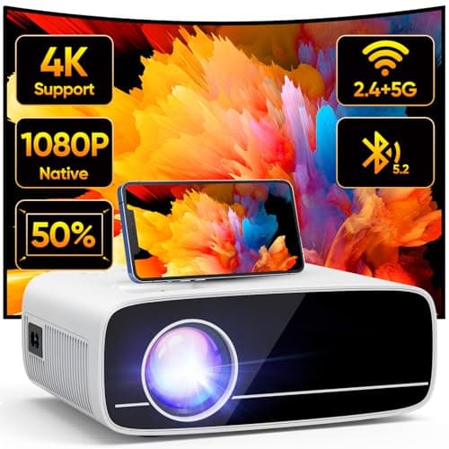 TMY Projector with WiFi and Bluetooth, Native 1080P Mini Projector, Portable Projector wirh 50% Zoom, Compatible with TV Stick/Phone/PC/DVD/HDMI/USB/TF, Movie Projector for Home Bedroom