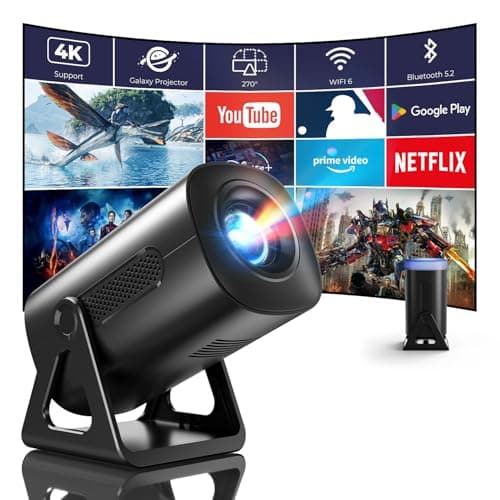 CLOKOWE Mini Projector, 4K 1080P Support projector with wifi and bluetooth,270°Adjustable Stand Outdoor Home Theater galaxy Projector with Android TV OS & 8000+APPS for Phone/TV Stick/Laptop/HDMI
