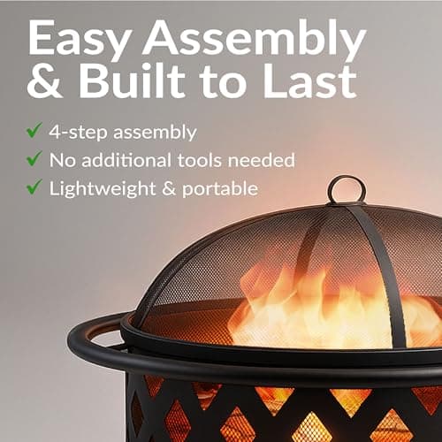 Sunnydaze Crossweave Outdoor Fire Pit - Wood-Burning Fire Pit for Outside with Spark Screen, Poker and Round Cover - 36-Inch - Black 5