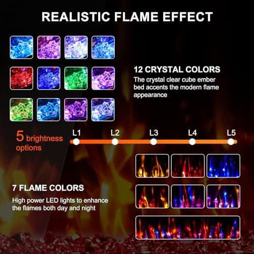 BREEZEHEAT 60" Narrow Bezel Linear Electric Fireplace - ETL Certified, Recessed/Wall Mount, HD Flame with Crystal, Remote & Touch, 750W/1500W (700 Sq.Ft), 8H Timer, Overheat Protection 7