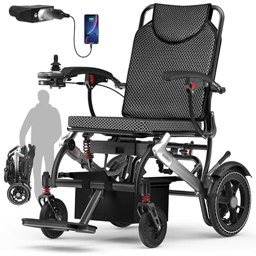 Electric Wheelchairs for Adults Foldable 36LBS Lightweight, 15 Miles Travel Range, Max Support 350 LBS, 500W Brushless Motors Power Motorized for Seniors with LED Light, Airline Approval-Silver Color