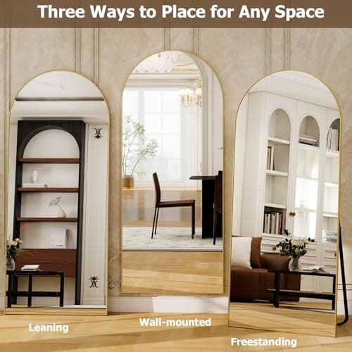 GLSLAND - 20x57 inch Arched Full Length Mirror - Floor Mirrors Aluminum Alloy Frame Full Body Dressing Mirror for Bedroom, Living Room,Black 6