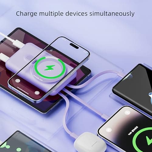RCHL for Magsafe Portable Charger, 10,000mAh Magnetic Power Bank Built in 4 Cables LED Display and Stand, 22.5W PD Fast Charging Wireless Battery Pack for iPhone 17/16/15/14/13 for Samsung Google 5