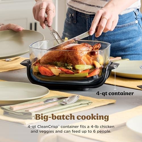 Ninja Crispi 4-in-1 Glass Air Fryer | 450°F | Non-Toxic | 4QT & 6-Cup Glass Containers w/Lids | Microwave, Freezer, Dishwasher Safe | Max Crisp, Air Fry, Bake, Recrisp | Ginger Snap | FN101GD 6