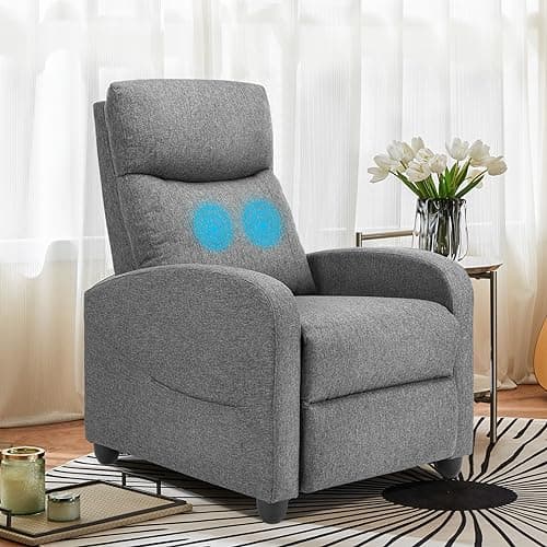 Recliner Chair for Adults, Massage Fabric Small Recliner Sofa Home Theater Seating with Lumbar Support, Adjustable Modern Reclining Chair with Padded Seat Backrest for Living Room (Grey) 7