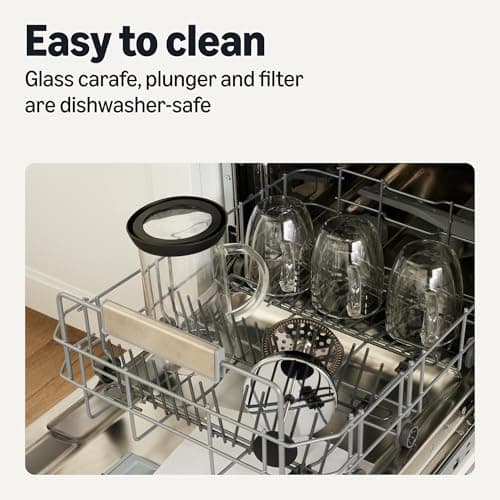 Amazon Basics French Coffee Press, 34 oz., Borosilicate Glass, BPA-Free, Triple Filtration System, Dishwasher-Safe Parts 6