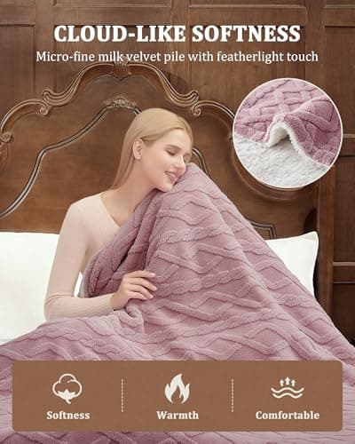 CAROMIO Electric Blanket Full Size - Thick Tufted Sherpa Heated Blanket Full Size with 10 Heat Levels and 10 Time Settings, ETL Certified Machine Washable Fast Heating Blanket Full 72"×84", Dusty Pink 7
