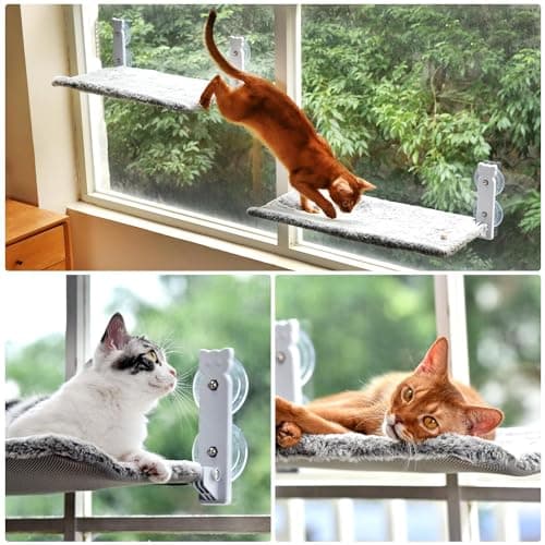 pettycare Cat Window Perch, Cordless Cat Window Hammock Bed with 4 Strong Suction Cups, Foldable Kitten Balcony Seat for Inside Hold Up to 40lbs, Solid Metal Frame and Soft Reversible 2 Fabrics Cover 7