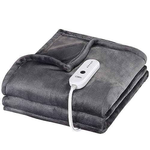 Electric Throw Heated Blanket, Super Silky Soft Cozy Flannel 50" x 60" Electric Blanket with 5 Fast Heating Levels & 4 Hours Auto Off, Heating Throw Blanket with ETL & FCC Certification, Dark Gray 9