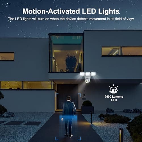 GOLSPARK Floodlight Camera, 2K WiFi Outdoor Security Camera with 2000LM Flood Light, Outdoor Camera with 2-Way Audio 360° PTZ AI Detection Auto Tracking Color Night Vision Alert Cloud or SD Storage 8