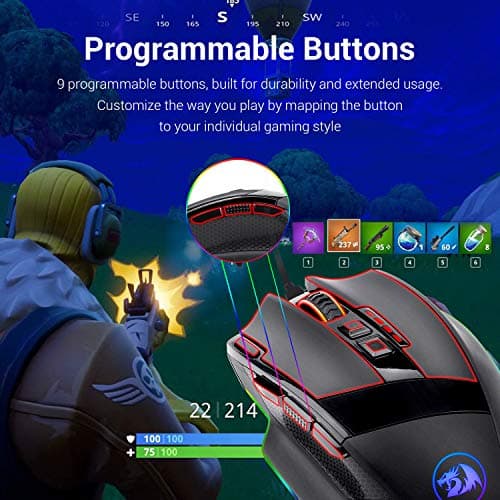 Redragon M801 Gaming Mouse, RGB PC Gaming Mouse MMO with 9 Programmable Buttons Macro Recording, 16000 DPI, Fire Button for Gaming Windows Computer - Wired, Black 5