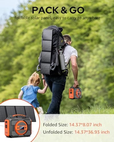 Apowking Portable Solar Powered Generator 300W Rated, with Solar Panels 40W Included, 220Wh Power Bank with AC Outlet 110V, and 10*DC Connectors, Pure Sine Wave for Home Use Camping Outdoor 5