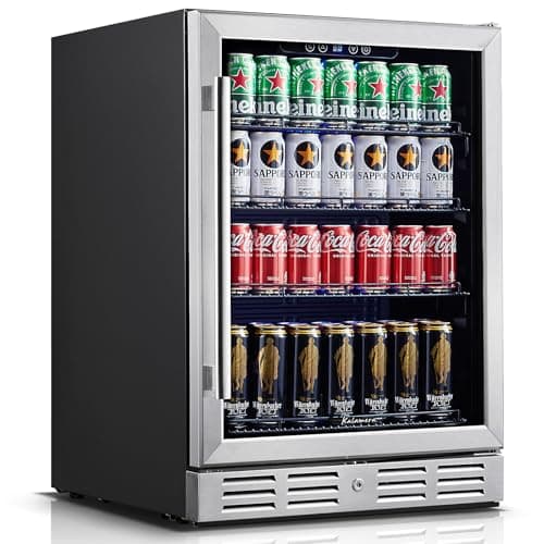 24 Inch Under Counter Beverage Fridge -Max 164Cans Capacity Drink cooler,Wide 24''Perfectly for Built in Space, Adjustable shelves for any size beverage/beer/soda Transparent door Refrigerator