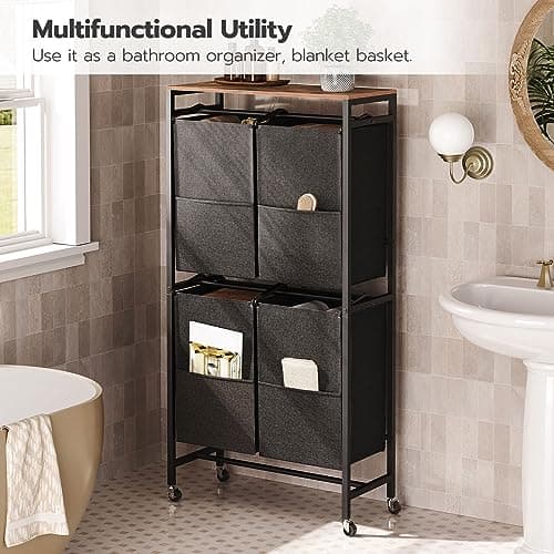 HOOBRO Laundry Sorter, Laundry Basket with Wheels, 52 Gal (198L) Rolling Laundry Hamper, 2 Tier Laundry Cart with 4 Removable Oxford Fabric Laundry Bags, Rustic Brown and Black BF71XY01 7