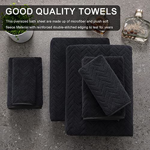 Ferdilan 4 Pack Large Bath Towels Set 35"x70" Black Oversized Bath Sheet Chair Towels, 600 GSM Ultra Soft & Absorbent Towels for Bathroom, Quick Dry Towel for Gym Hotel Camp Pool 7