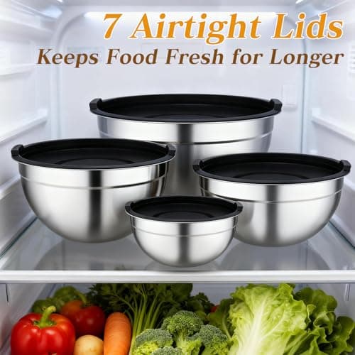 Unokit Mixing Bowls with Lids Set - 16 Pcs Stainless Steel Nesting Mixing Bowls with Grater Attachments, Mixing Bowl Set for Multi Mixing & Serving 5