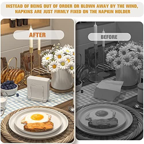 Napkin Holder for Table, Bamboo Iron Standing Napkin Dispenser for Kitchen Dining Table Farmhouse Cocktail Picnic Rustic Wood Holders for Mail Bills Suitable for All Dining Room Decors Silvery & White 6