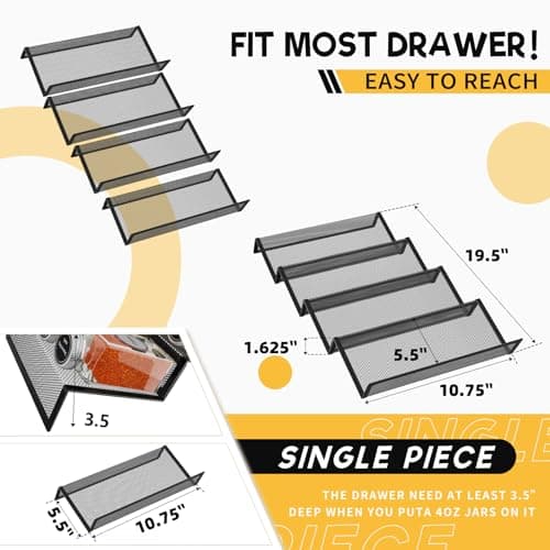 Simple Trending Spice Drawer Organizer,8 Piece Metal Mesh Expandable from 10.75" to 21.5" Insert,Hold up 48 Spice Jars Kitchen Countertop Rack Tray，for Drawer Countertop Jars not included 5
