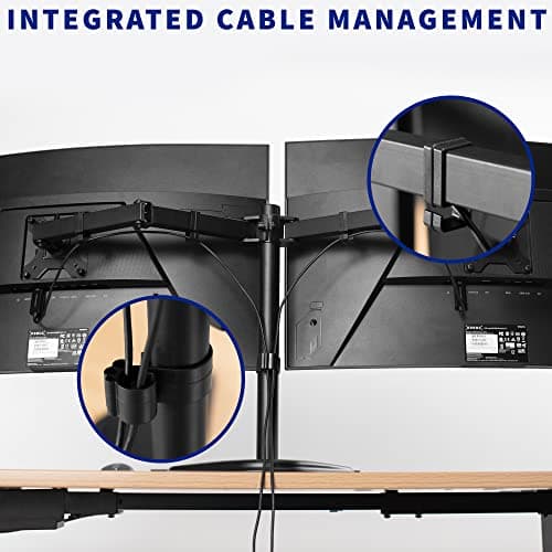 VIVO Dual LED LCD Monitor Mount, Free-Standing Desk Stand for 2 Screens up to 32 Inch, Heavy-Duty Fully Adjustable Arms with Max VESA 100x100mm, Black, STAND-V032F 7