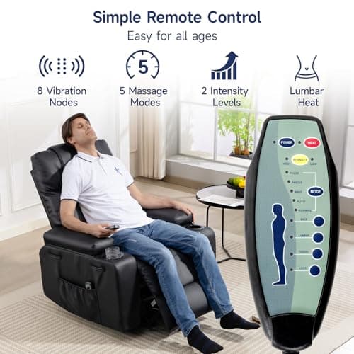 Power Lift Recliner Chair for Elderly with Massage & Heat, 160° Adjustable PU Leather Electric Recliner with Remote, Cup Holders, Side Pockets, and Stand Assist for Living Room, Bedroom (Black) 5
