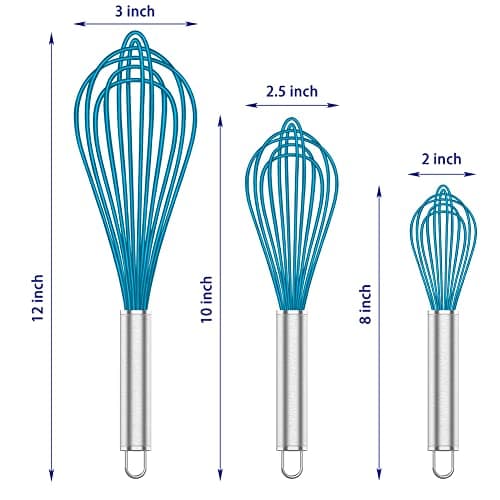OYV Silicone Whisk,Heat Resistant 480°F Whisks For Cooking Non Scratch,Stainless Steel wired wisk,Plastic Rubber Whisk Tool For Nonstick Cookware Pans,Silicon Wisks Set of 4,Blue 6