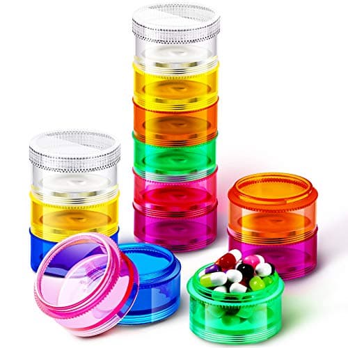 Sieral 7 Days Stackable Pill Organizers 7 Compartments Round Pill Boxes Tower Weekly Vitamin Individual Storage Containers Travel Cases with Lids for Medications, Vitamins and Supplements(2 Sets)
