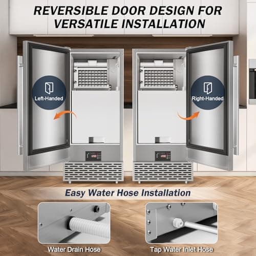 Commercial Under Counter Ice Maker Machine - 120 LBS/Day, Built in Installation, Auto-Clean,Reversible Door, Built 25LBS Ice Storage, Stainless Steel Ice Machine for Home & Business Outdoor Use 5