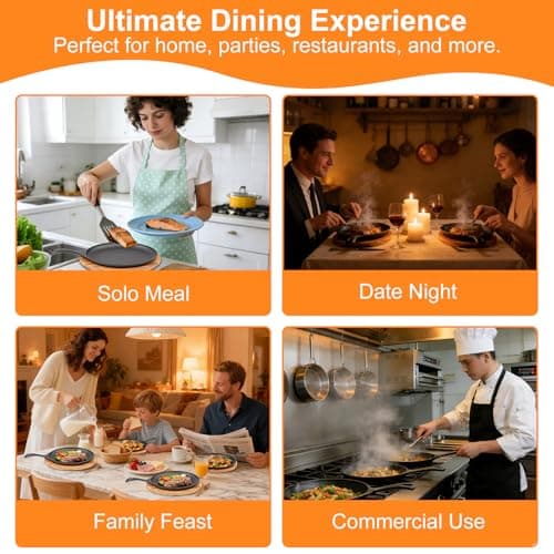 2 Sets Cast Iron Fajita Skillet Set Sizzling Plate with Wooden Base & Anti Scald Protection Hot Handle Cover, Cast Iron Skillets Set for Home Barbecue Kitchen Party Restaurant Catering Service 7